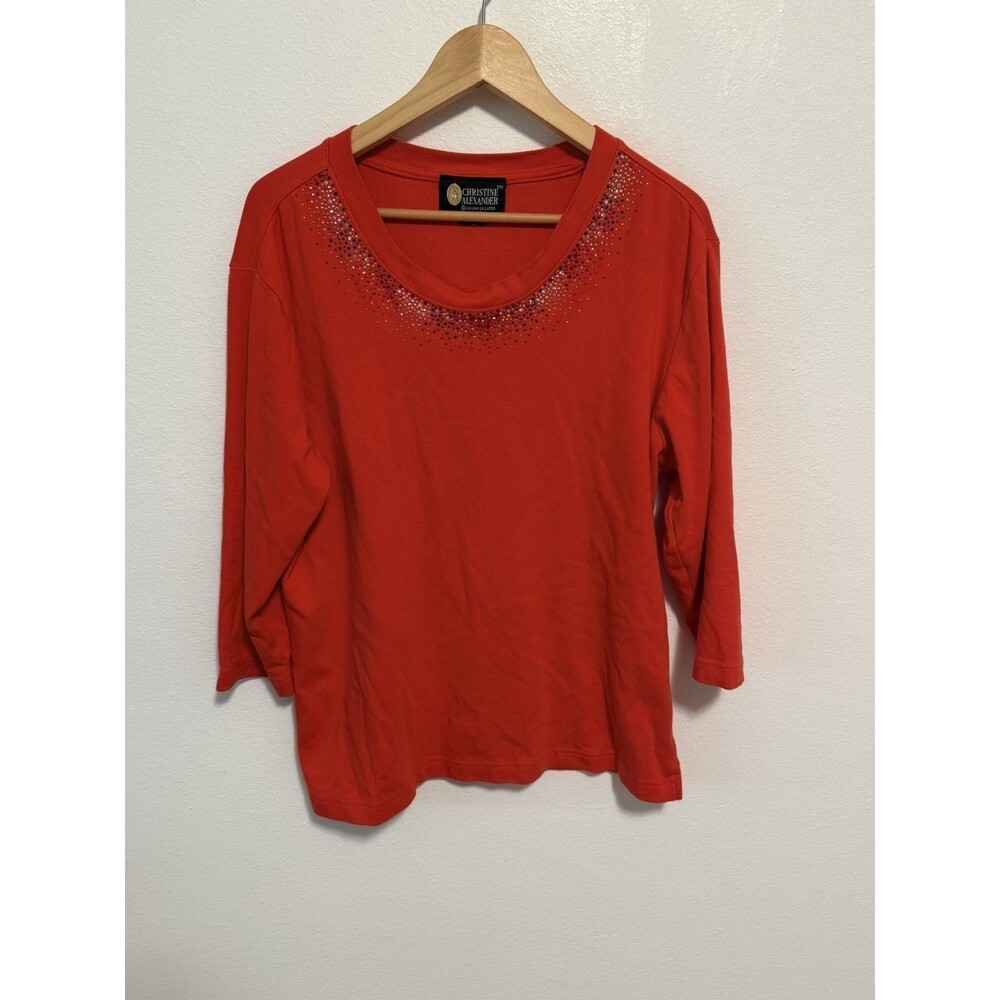 Christine Alexander Red Rhinestone Embellished Blouses Y2K Vintage Style Size XL - Picture 15 of 16
